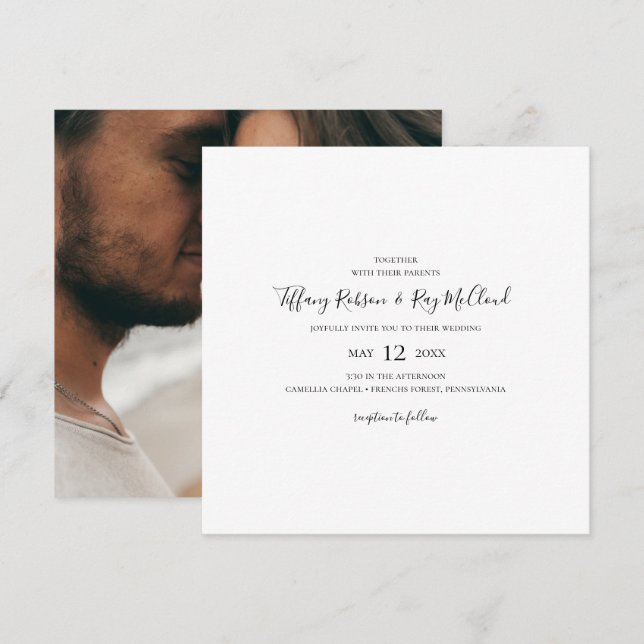Simple Elegant Photo Square Wedding Invitation (Front/Back)