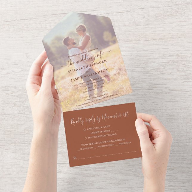  Simple Elegant Photo Terracotta Wedding All In One Invitation (Tearaway)