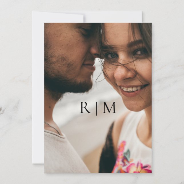 Simple Elegant Photo Traditional Monogram Wedding Invitation (Back)