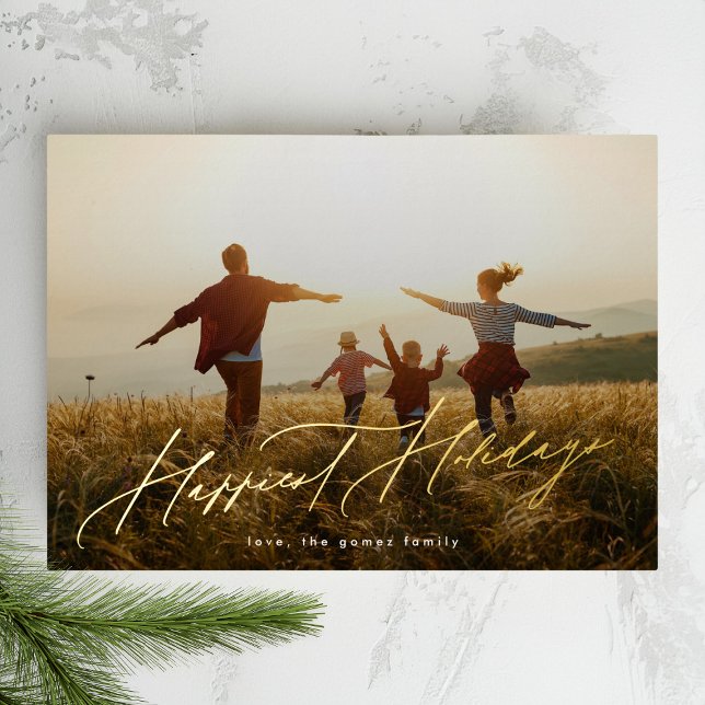 Simple Elegant Photo Typography Gold Happiest Foil Holiday Card (Creator Uploaded)