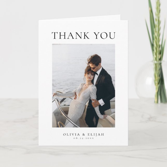 Simple Elegant Photo W Note Wedding Thank You Card (Front)