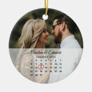 Simple Elegant Photo Wedding Anniversary Calendar Ceramic Tree Decoration