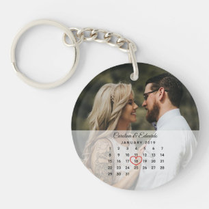 Simple Elegant Photo Wedding Anniversary Calendar Key Ring