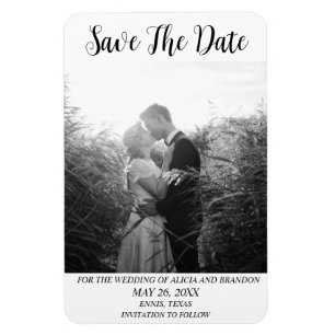 Simple Elegant Photo Wedding Modern Black Magnet
