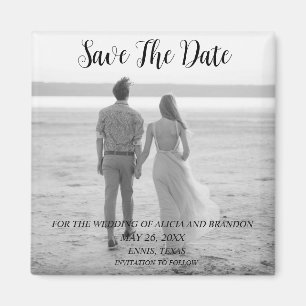 Simple Elegant Photo Wedding Modern Black Magnet