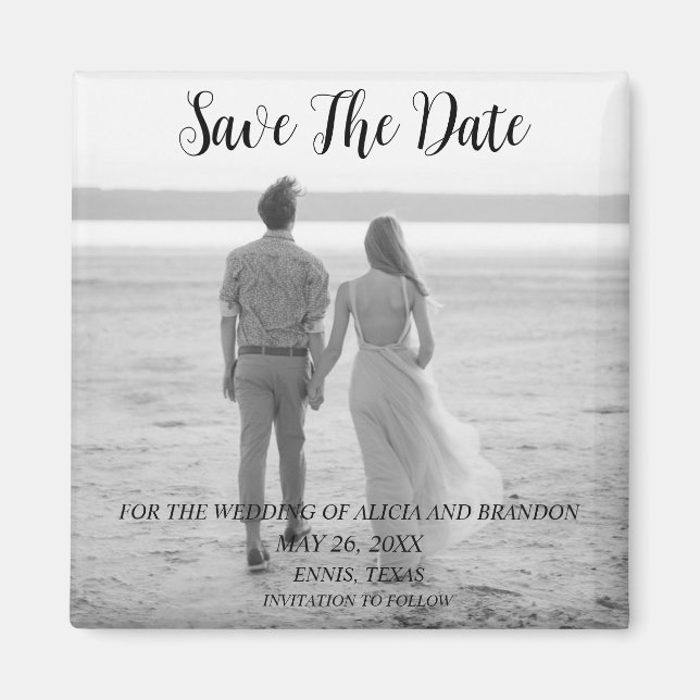 Simple Elegant Photo Wedding Modern Black Magnet (Front)