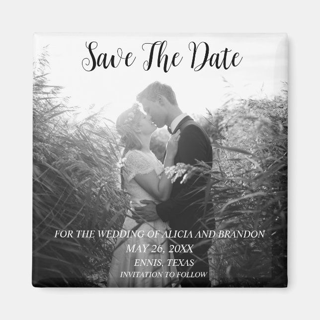 Simple Elegant Photo Wedding Modern Black Magnet (Front)