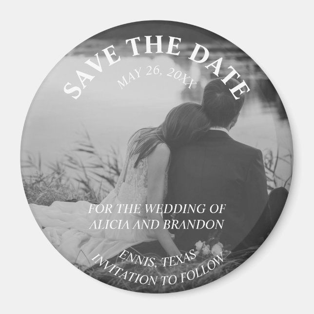 Simple Elegant Photo Wedding Modern Black Magnet (Front)