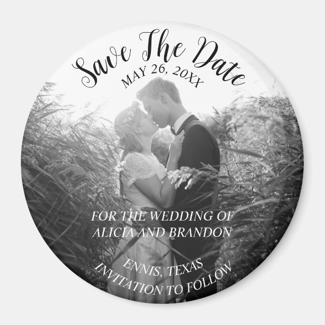 Simple Elegant Photo Wedding Modern Black Magnet (Front)