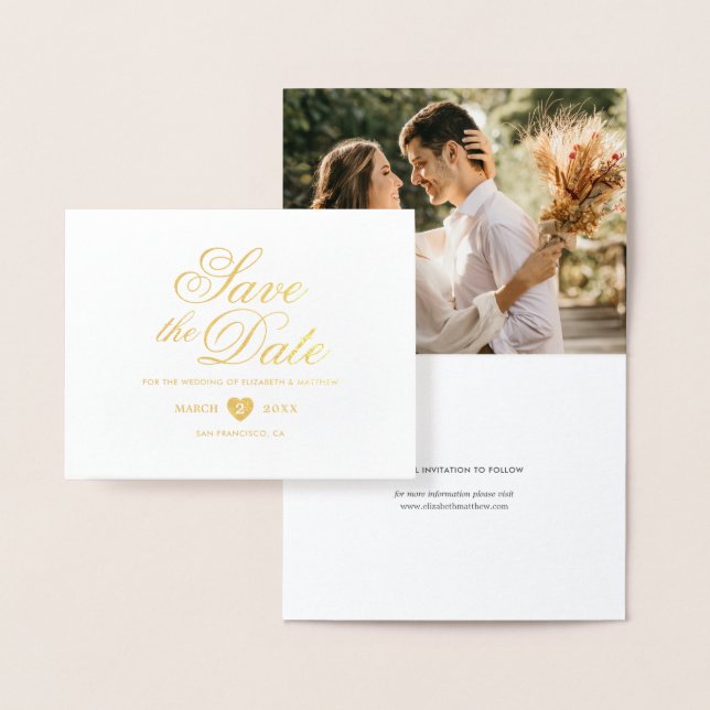 Simple Elegant Photo Wedding Save The Date Foil Card (Display)