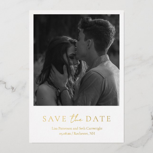 Simple Elegant Photo Wedding Save the Date Gold (Front)