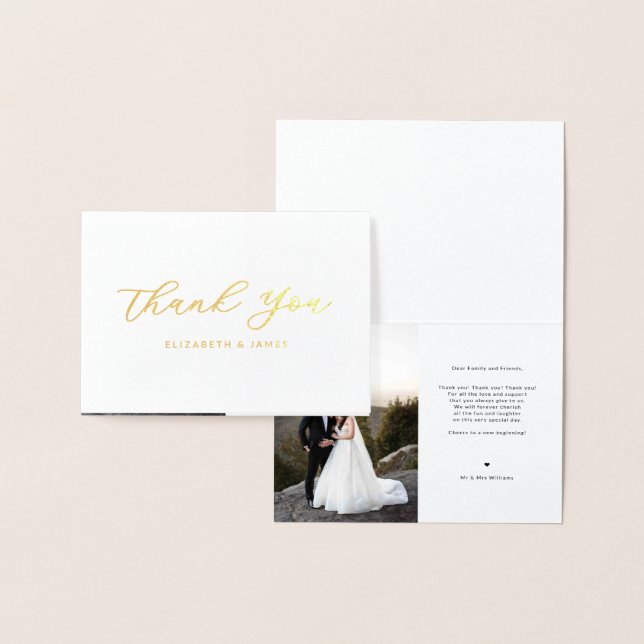 Simple Elegant Photo Wedding Thank You Card (Display)