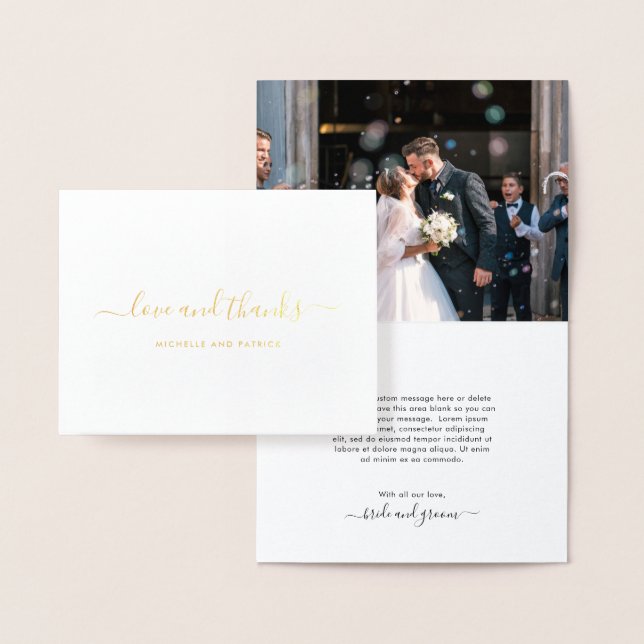 Simple Elegant Photo Wedding Thank You Gold Foil Card (Display)