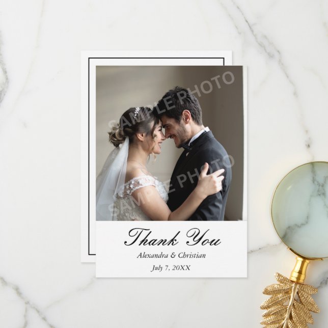 Simple Elegant Photo Wedding Thank You Message Bac Card (Front/Back In Situ)