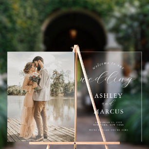 Simple Elegant Photo Wedding Welcome Acrylic Sign