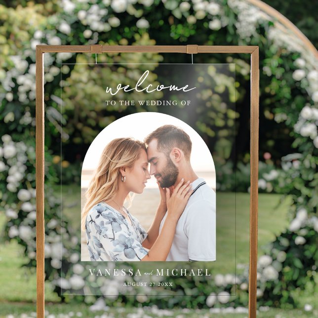 Simple Elegant Photo Wedding Welcome Acrylic Sign (Creator Uploaded)