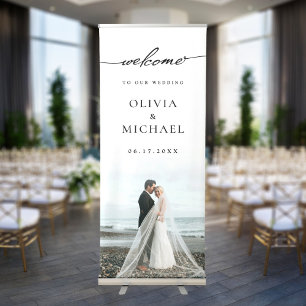 Simple Elegant Photo Wedding Welcome Retractable Banner