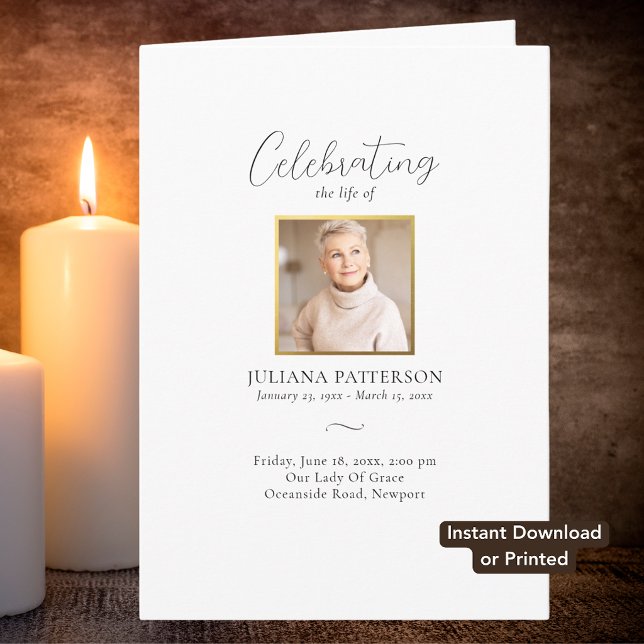 Simple Elegant Photos Digital Funeral Program Card (Creator Uploaded)