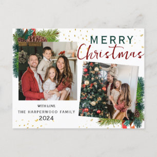  Simple Elegant Pine Tree 2 photo Christmas Family Holiday Postcard