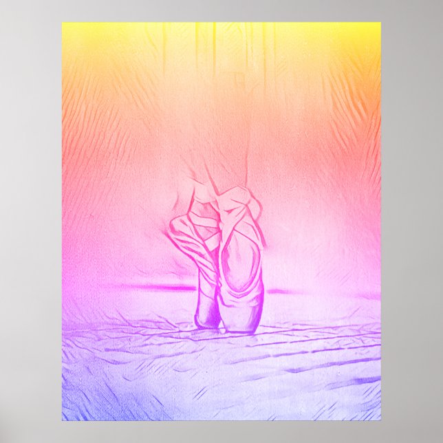 Simple Elegant Pink Ballet Shoes Rainbow Poster (Front)