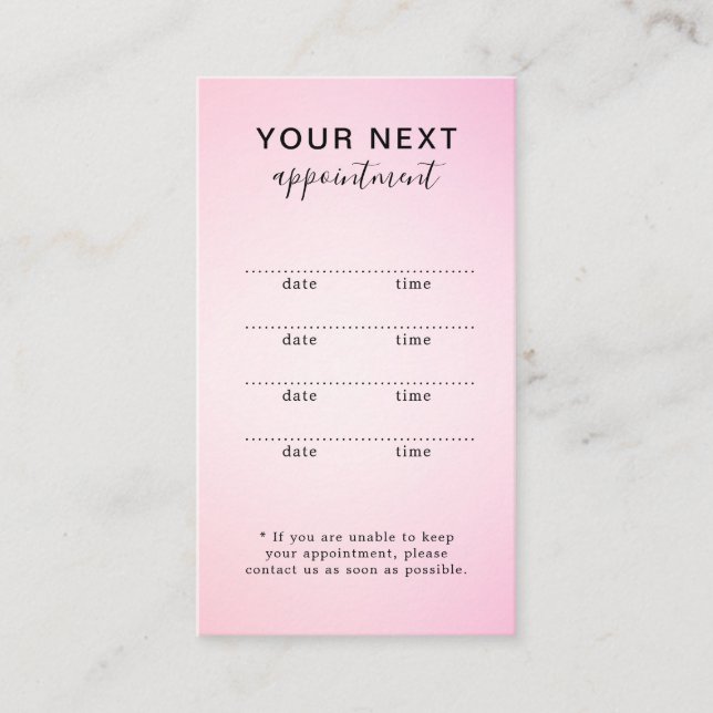 Simple Elegant Pink Beauty Appointment Card (Front)
