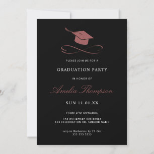 Simple Elegant Pink & Black Graduation Invitation