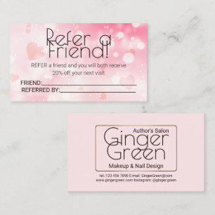 Simple Elegant Pink Bokeh  Referral Card