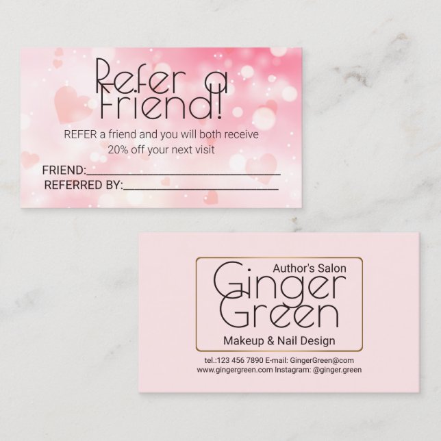 Simple Elegant Pink Bokeh  Referral Card (Front/Back)