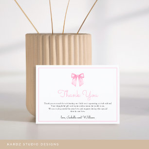 Simple Elegant Pink Bow Baby Shower Thank You Card
