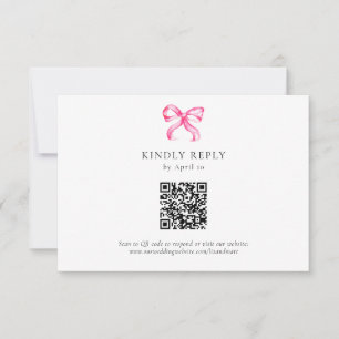 Simple Elegant Pink Bow Coquette Wedding QR Code RSVP Card