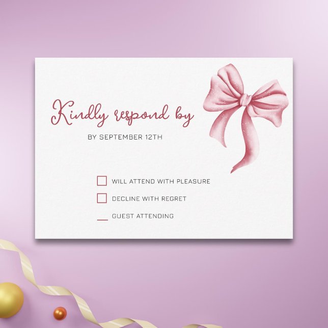Simple Elegant Pink Bow Party RSVP Card (Creator Uploaded)