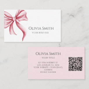Simple Elegant Pink Bow QR Code Business Card