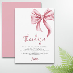 Simple Elegant Pink Bow Quinceanera Thank You Card