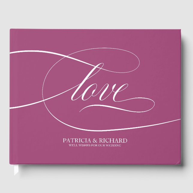 Simple Elegant Pink Cassis Wedding Guest Book (Front)