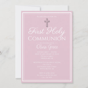 Simple Elegant Pink First Holy Communion Invitation
