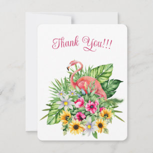 Simple Elegant Pink Flamingo & Tropical Flowers Holiday Card