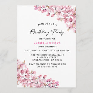 Simple Elegant Pink Floral 70th Birthday Invitation