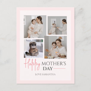 Simple Elegant Pink Four photo Happy mothers Day Holiday Postcard