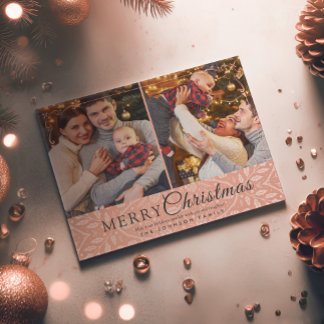 Simple Elegant Pink Frame 2 Photo Christmas Holiday Postcard