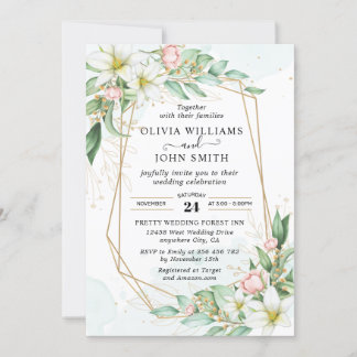 Simple Elegant Pink Geometric Floral - 002 Invitat Invitation
