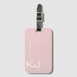 Simple elegant Pink Glitter Cute Monogrammed Name Luggage Tag