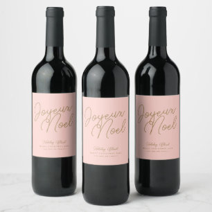 Simple Elegant Pink & Gold Joyeux Noel Christmas Wine Label