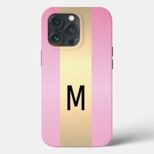Simple Elegant Pink Gold Metallic monogrammed iPhone 13 Pro Case