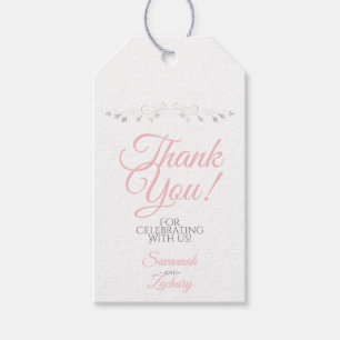 Simple Elegant Pink & Grey on White Wedding Thanks Gift Tags
