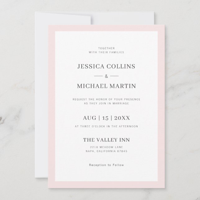 Simple Elegant Pink & Grey Wedding Invitation (Front)