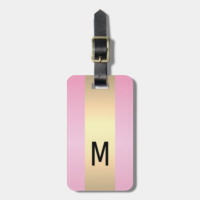 Simple Elegant Pink Metal monogrammed Name  Luggage Tag (Front Vertical)
