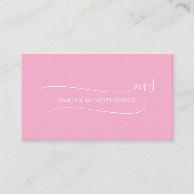 Simple Elegant Pink Minimalist Two Monogram Business Card (Front)
