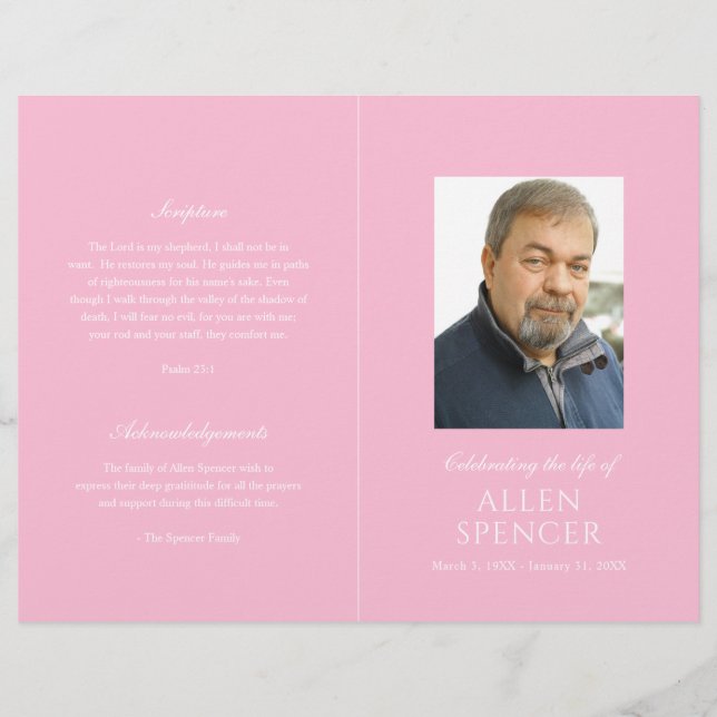 Simple Elegant Pink Modern Funeral Program (Front)