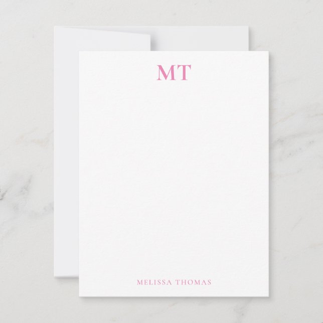 Simple Elegant Pink Monogram  Card (Front)
