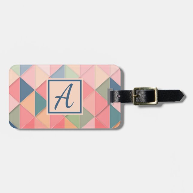 Simple Elegant Pink Monogram Intial Luggage Tag (Front Horizontal)